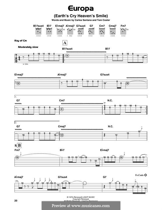 Europa (Santana): For guitar with tab by Carlos Santana