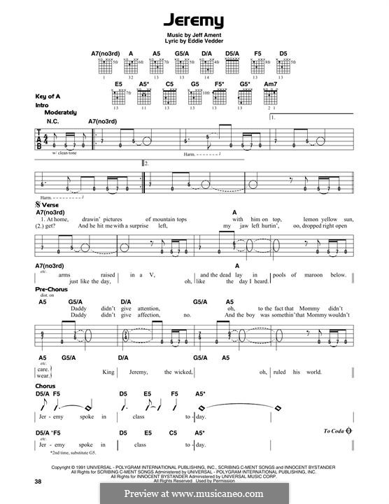 Jeremy (Pearl Jam): For guitar with tab by Jeff Ament