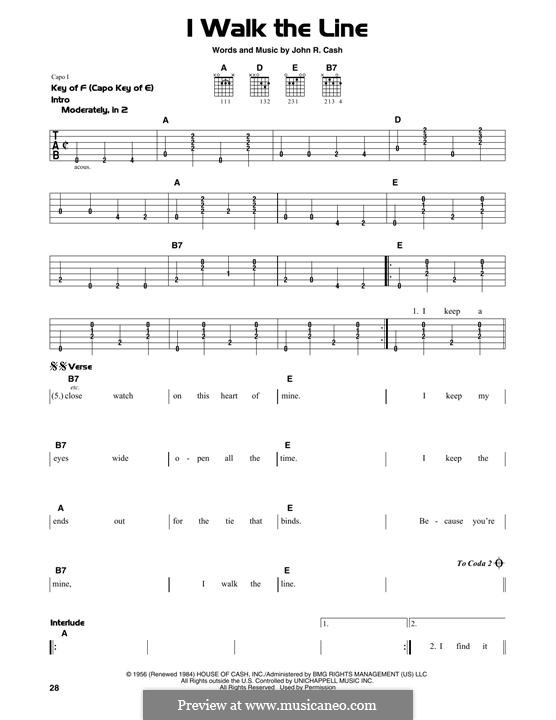 I Walk the Line: For guitar with tab by Johnny Cash