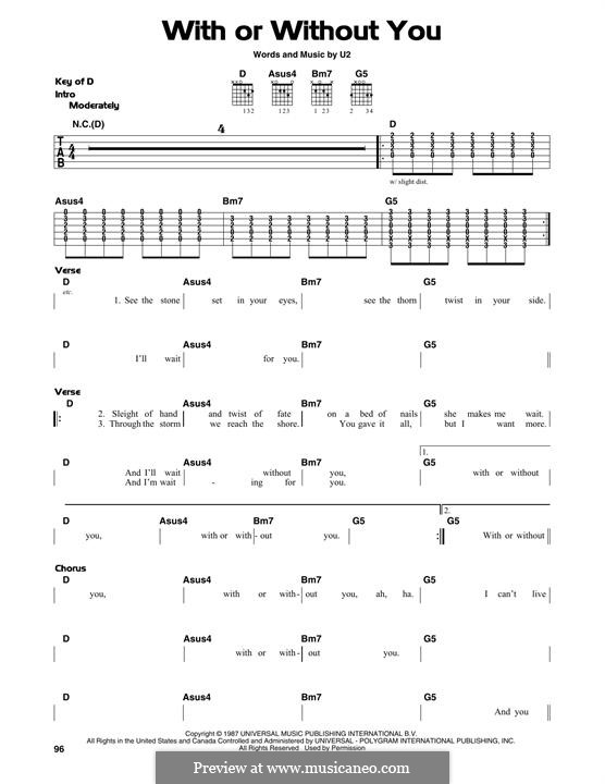 With or without You: For guitar with tab by U2