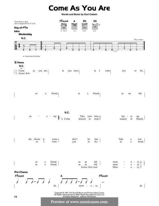 Come as You Are (Nirvana): For guitar with tab by Kurt Cobain