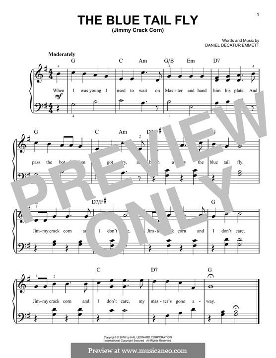 The Blue Tail Fly (Jimmy Crack Corn): For piano by Daniel Decatur Emmett