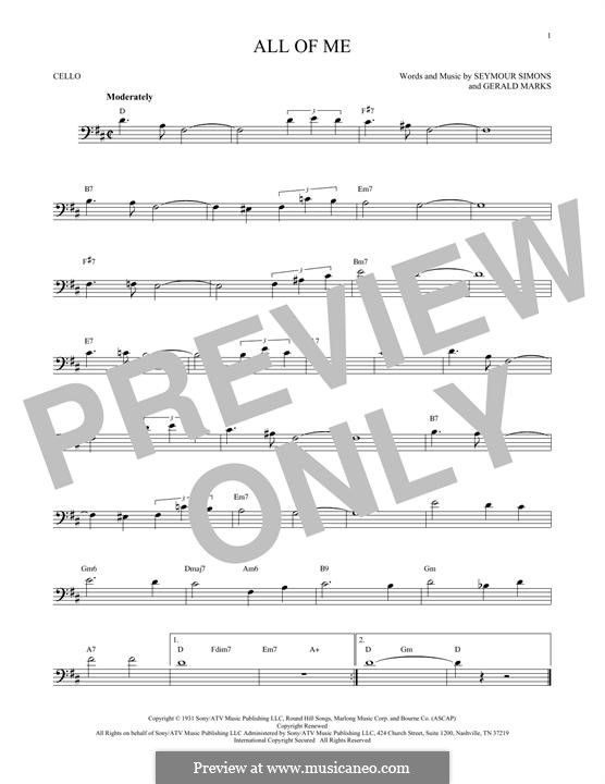 All of Me: For cello by Seymour Simons, Gerald Marks