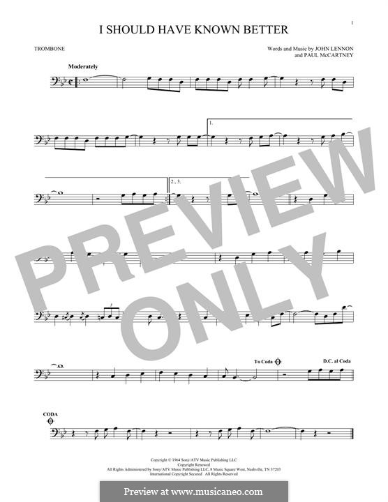 I Should Have Known Better (The Beatles): For trombone by John Lennon, Paul McCartney