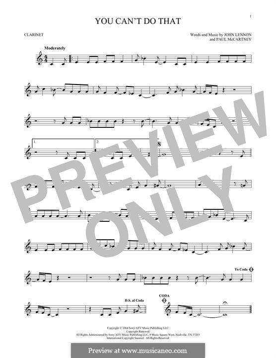 You Can't Do That (The Beatles): For clarinet by John Lennon, Paul McCartney