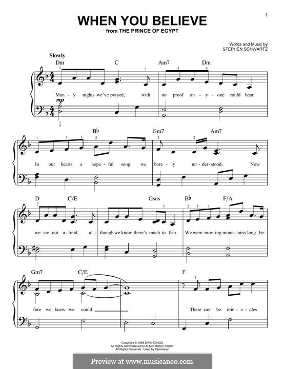 When You Believe (from The Prince of Egypt): For piano by Stephen Schwartz