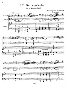 Three Concert Duos, Op.57: No.1 for two violins with piano accompaniment by Charles Auguste de Beriot