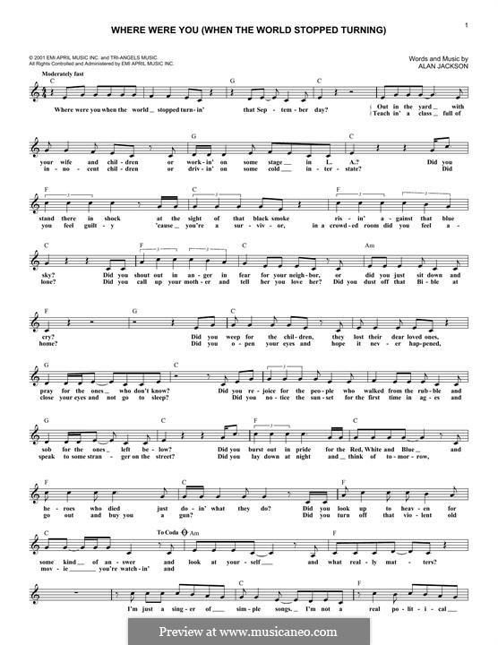Where Were You (When the World Stopped Turning): Lyrics and chords by Alan Jackson