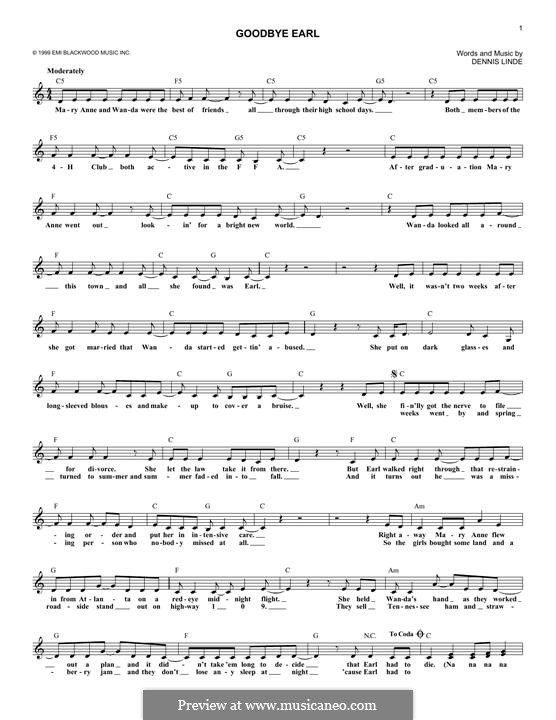 Goodbye Earl (The Dixie Chicks): Lyrics and chords by Dennis Linde