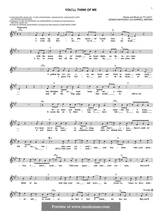 You'll Think of Me by D. Brown, D. Matkosky, T. Lacy on MusicaNeo