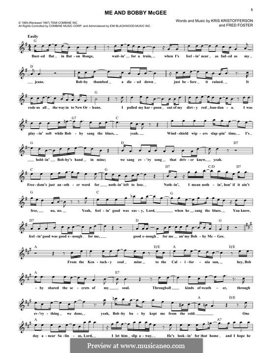 Me and Bobby McGee (Janis Joplin) by F. Foster, K. Kristofferson on MusicaNeo