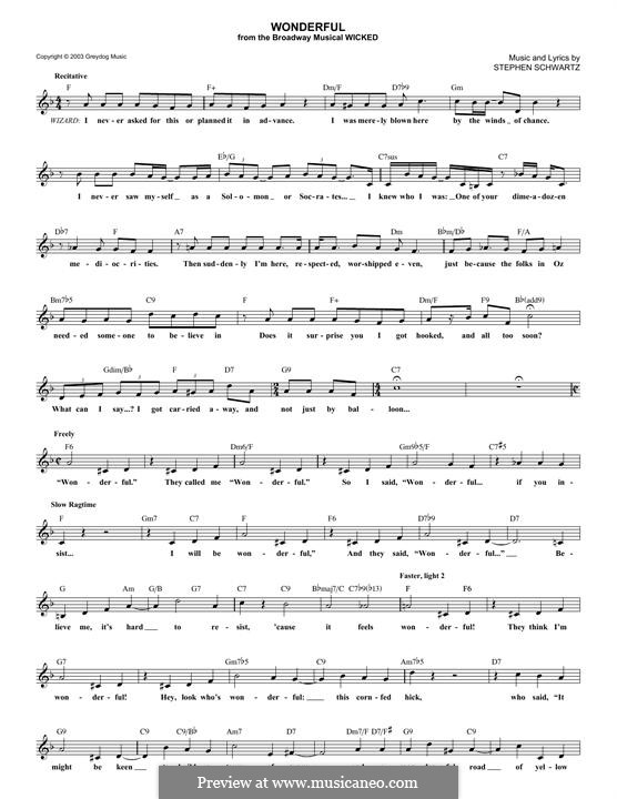 Wonderful (from Wicked): Melody line by Stephen Schwartz