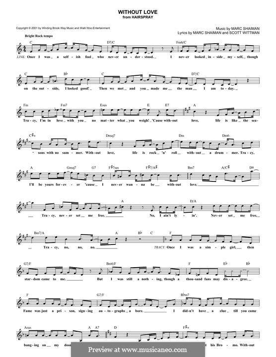 Without Love (from Hairspray): Lyrics and chords by Marc Shaiman
