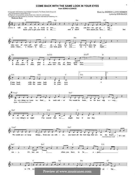 Come Back with the Same Look in Your Eyes: Lyrics and chords by Andrew Lloyd Webber