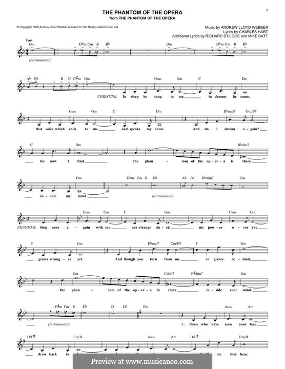 The Phantom of the Opera: Lyrics and chords by Andrew Lloyd Webber