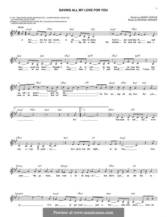 Saving All My Love for You (Whitney Houston): Lyrics and chords by Gerry Goffin, Michael Masser