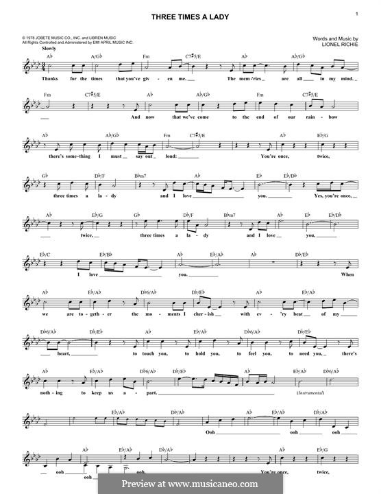 Three Times A Lady By L Richie Sheet Music On Musicaneo