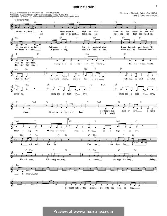Higher Love by S. Winwood, W. Jennings sheet music on MusicaNeo