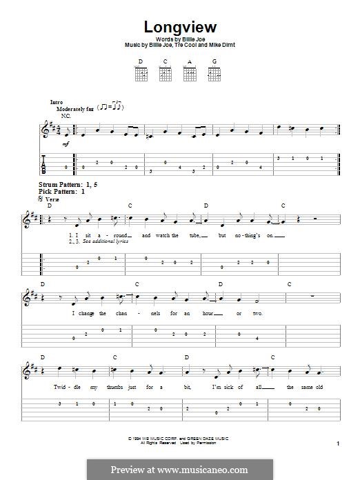 Longview (Green Day): For guitar with tab by Billie Joe Armstrong, Tré Cool, Michael Pritchard