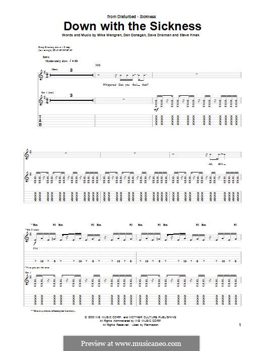 Down with the Sickness (Disturbed): For guitar with tab by Dan Donegan, David Draiman, Mike Wengren, Steve Kmak