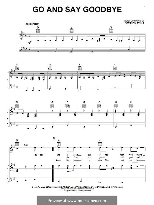 Go and Say Goodbye: For voice and piano (or guitar) by Stephen Stills