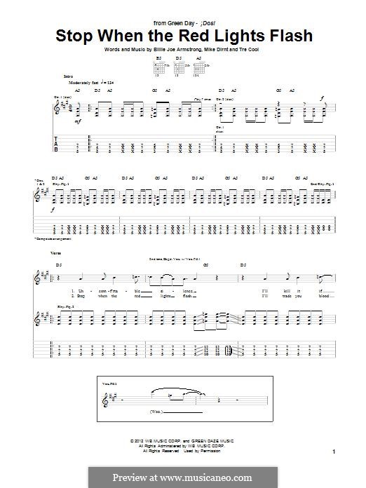 Stop When the Red Lights Flash (Green Day): For guitar with tab by Billie Joe Armstrong, Tré Cool, Mike Dirnt