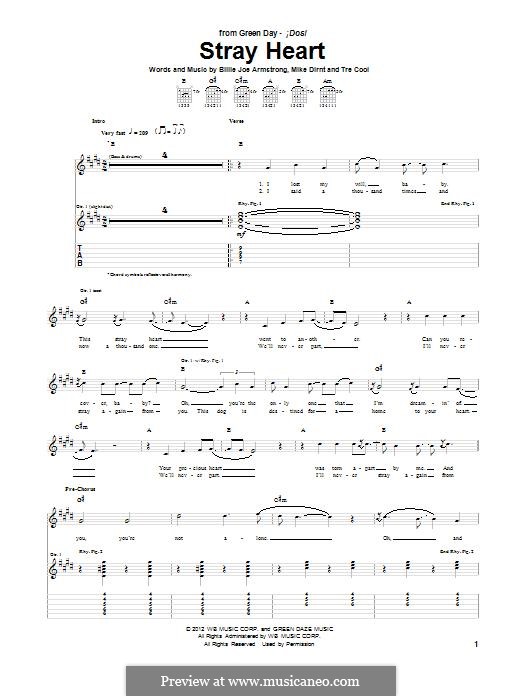 Stray Heart (Green Day): For guitar with tab by Billie Joe Armstrong, Tré Cool, Mike Dirnt