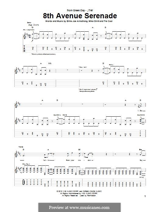 8th Avenue Serenade (Green Day): For guitar with tab by Billie Joe Armstrong, Tré Cool, Mike Dirnt