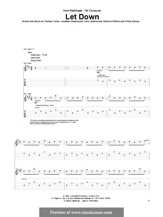 Let Down (Radiohead): For guitar with tab by Colin Greenwood, Ed O'Brien, Jonny Greenwood, Phil Selway, Thomas Yorke