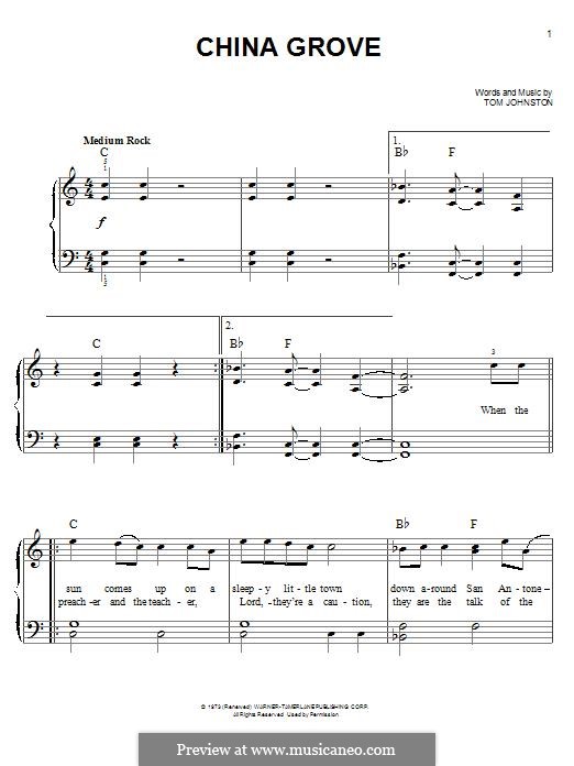 China Grove (The Doobie Brothers) by T. Johnston sheet music on MusicaNeo