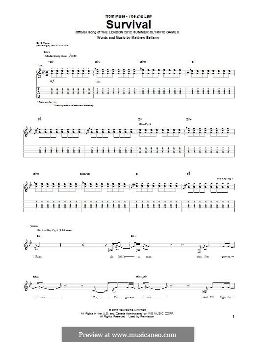 Survival (Muse): For guitar with tab by Matthew Bellamy