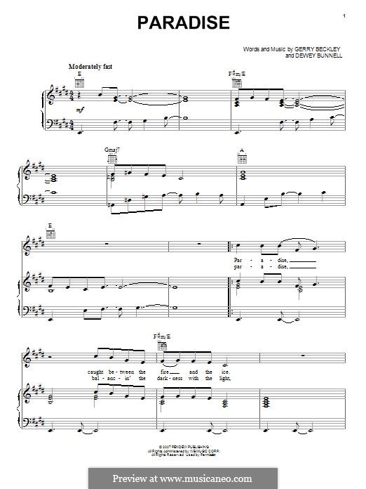 Paradise (America) by D. Bunnell, G. Beckley sheet music on MusicaNeo