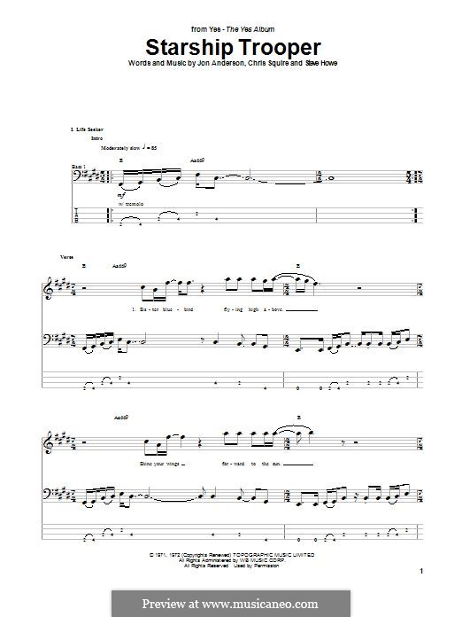 Starship Trooper (Yes): For bass guitar with tab by Chris Squire, Jon Anderson, Steve Howe