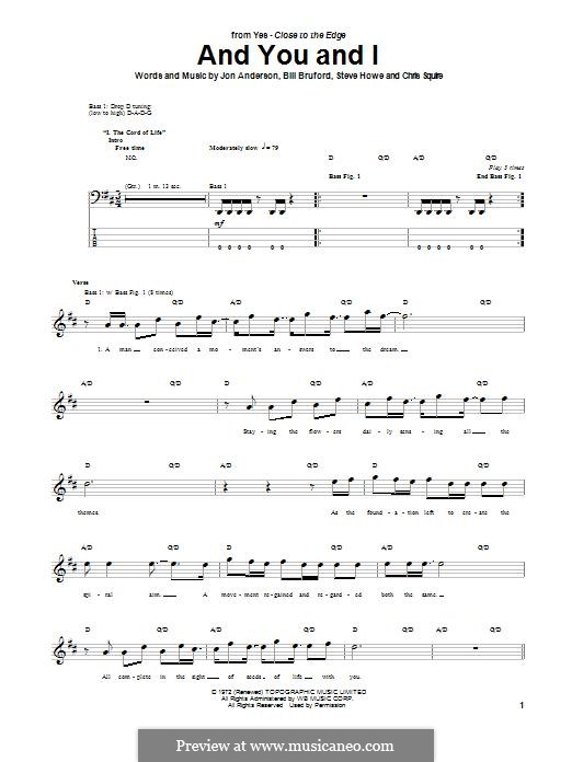 And You and I (Yes): For bass guitar with tab by Bill Bruford, Chris Squire, Jon Anderson, Steve Howe