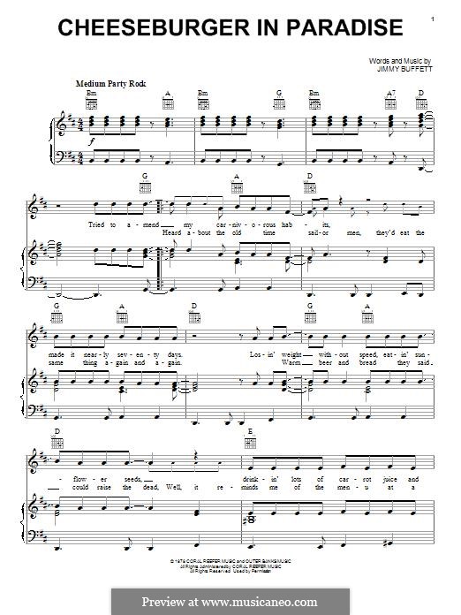 Cheeseburger in Paradise by J. Buffett sheet music on MusicaNeo