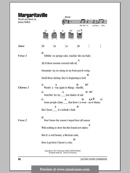 Margaritaville by J. Buffett sheet music on MusicaNeo