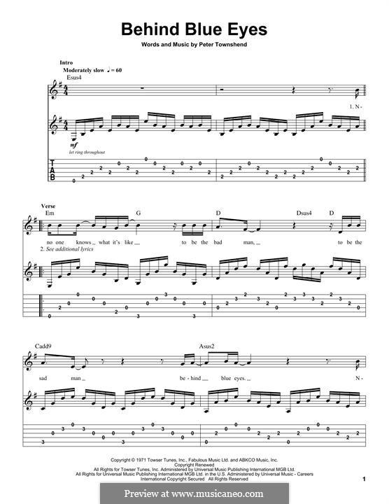 Behind Blue Eyes (Limp Bizkit): For guitar with tab by Peter Townshend