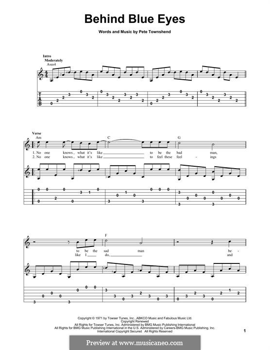 Behind Blue Eyes (Limp Bizkit): For guitar with tab by Peter Townshend