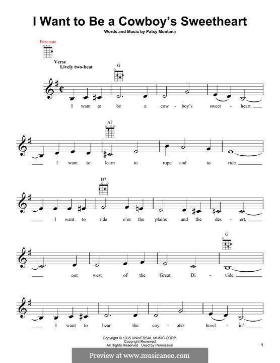 I Want To Be a Cowboy's Sweetheart: For ukulele by Patsy Montana