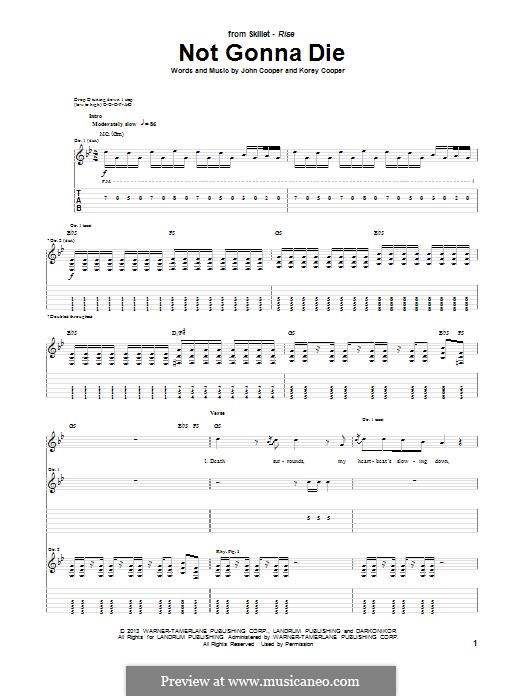 Not Gonna Die (Skillet): For guitar with tab by John Cooper, Korey Cooper