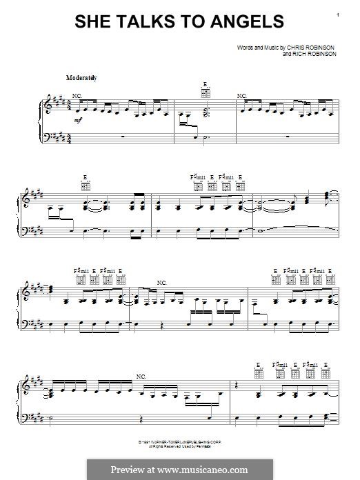 She Talks to Angels (Black Crowes): For voice and piano by Chris Robinson, Rich Robinson
