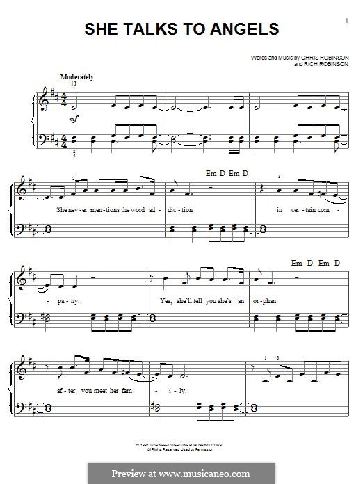 She Talks to Angels (Black Crowes): For piano by Chris Robinson, Rich Robinson