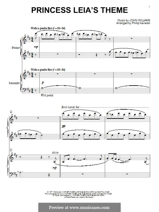 Princess Leia's Theme (from Star Wars: A New Hope): For piano four hands by John Williams