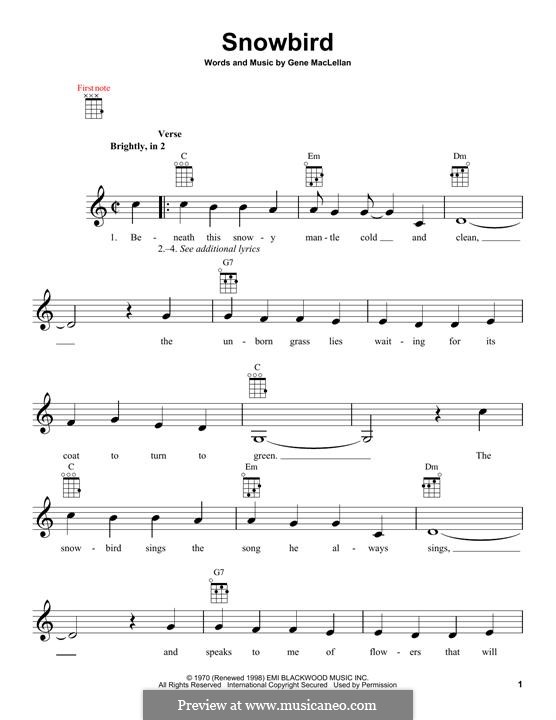 Snowbird (Anne Murray): For ukulele by Gene MacLellan