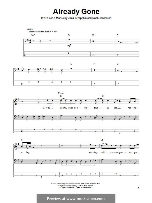 Already Gone (Eagles): For bass guitar with tab by Jack Tempchin, Robb Strandlund