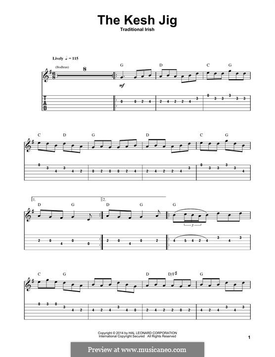 The Kesh Jig: For guitar with tab by folklore