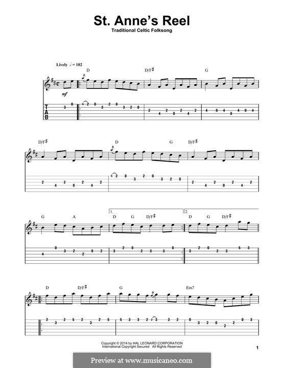 St. Anne's Reel: For guitar with tab by folklore