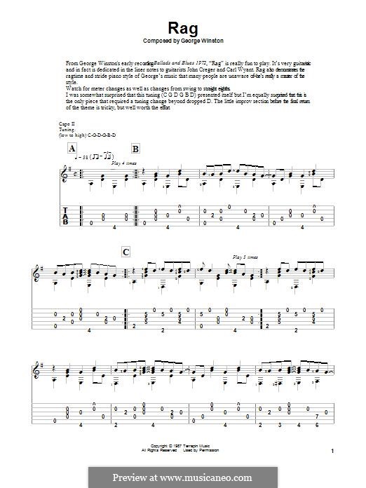Rag: For guitar with tab by George Winston