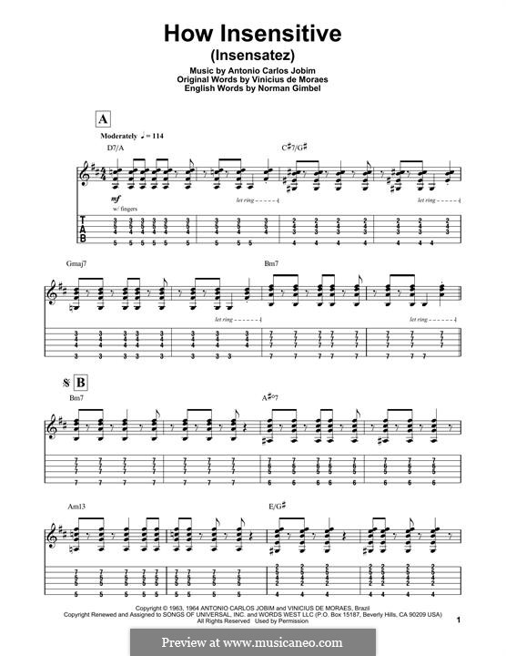 How Insensitive (Insensatez): For guitar with tab by Antonio Carlos Jobim