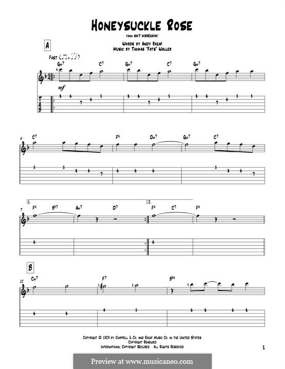 Honeysuckle Rose: For guitar with tab by Fats Waller